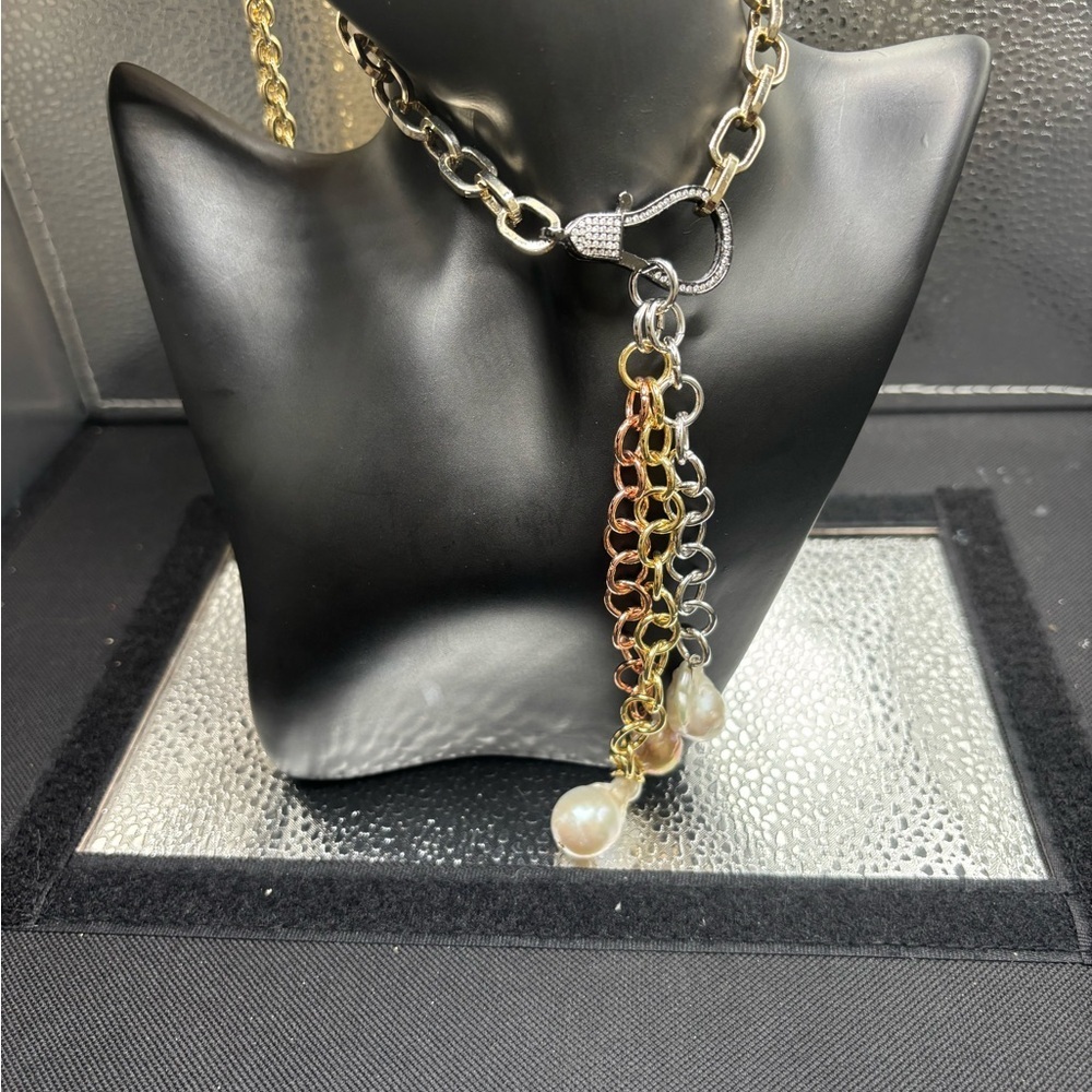 Elegant Gold and Silver Chain Necklace with Baroque Pearls Removable - Picture 5 of 6